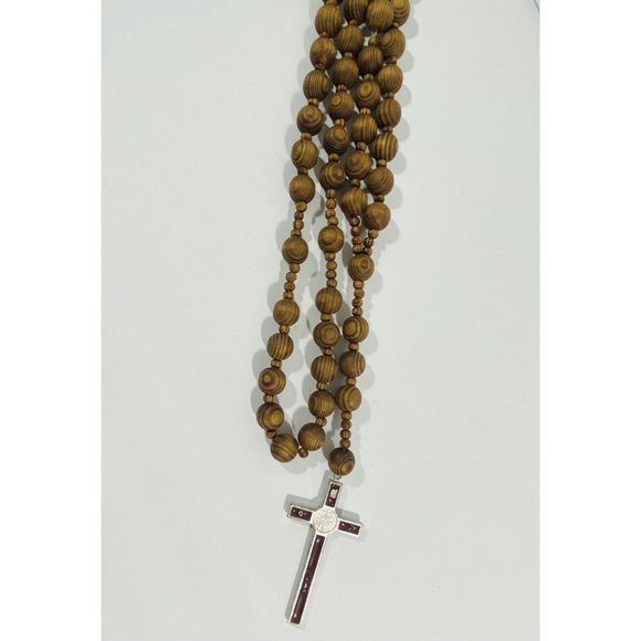 Vintage Wooden Wall Wood Bead Rosary Catholic Crucifix Cross Prayers Christian - Picture 4 of 10